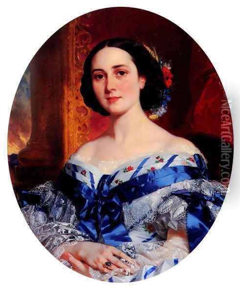 Portrait De Marie-Luche de Selle de Beauchamp (Portrait of Marie-Luche de Selle de Beauchamp) Oil Painting - Eugene Francois Marie Joseph Deveria