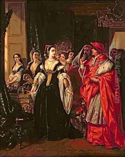 The Divorce of Henry VIII 1491-1547 and Catherine of Aragon Oil Painting - Eugene Francois Marie Joseph Deveria