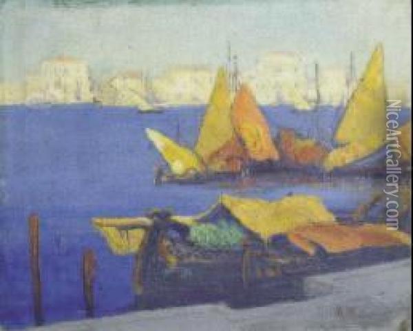 Pescatori A Chioggia Oil Painting - Angelo Pavan