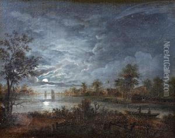Moonlit River Landscape Oil Painting - Abraham Pether