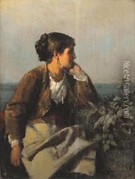 Distant Thoughts (italian Woman) Oil Painting - Karel Frans Philippeau