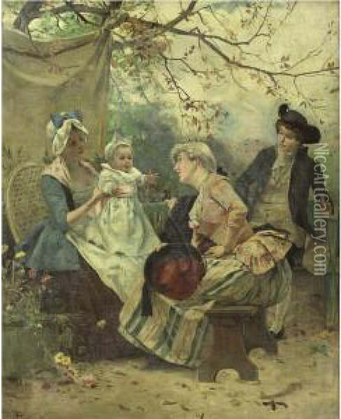 Garden Party Oil Painting - Auguste Emile Pinchart