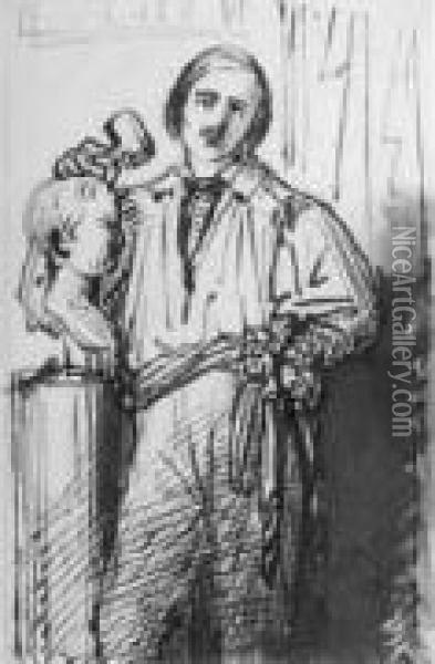 Geneve 1792 - Rueil 
 Pradier Sculptant Le Buste De Son Fils John Oil Painting - James Pradier