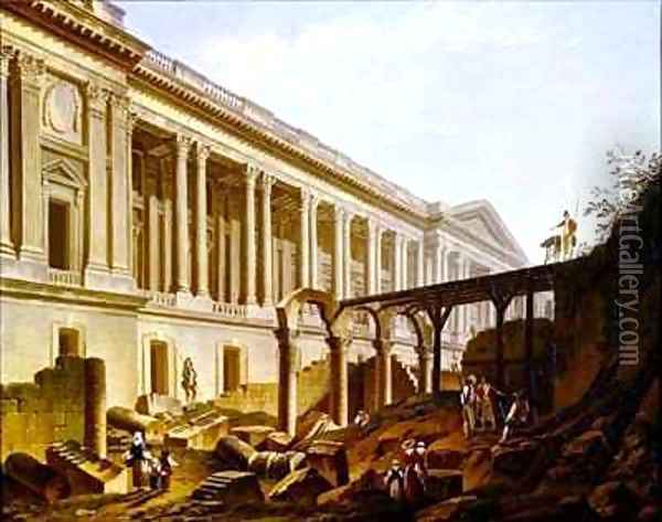 Demolition of the Hotel de Bourbon and clearing the Louvre Colonnade Oil Painting - Pierre-Antoine Demachy