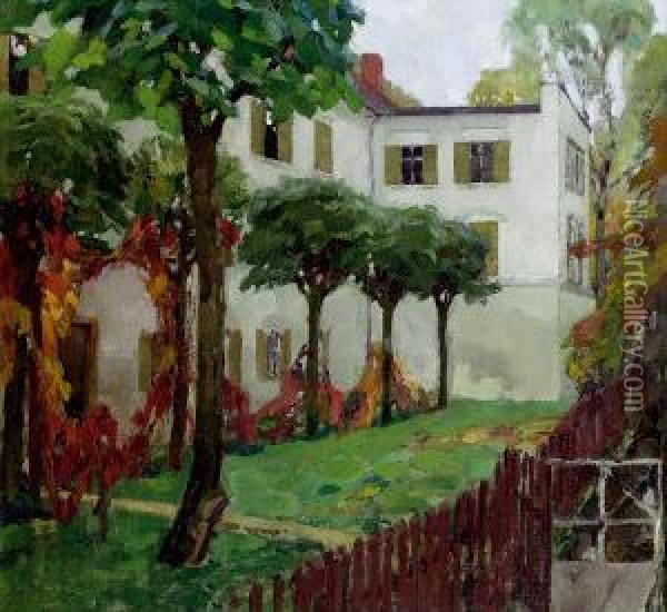 Schloss Im Herbstlichen Garten (schloss Hartmannsberg) Oil Painting - Leo Putz