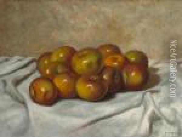 Apples On A White Drape Oil Painting - Carducius Plantagenet Ream