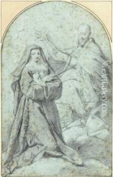 Saint Francois De Sales Et Sainte Jeanne De Chantal Oil Painting - Jean II Restout