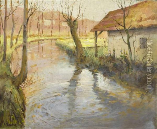 Autumn Landscape With A Stream Oil Painting - Rudolf Ribarz