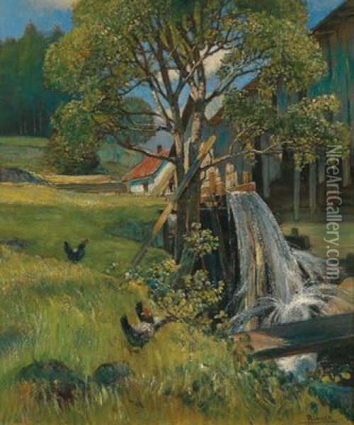 Sagemuhle An Der Krems/hinter Baumen Oil Painting - Rudolf Ribarz