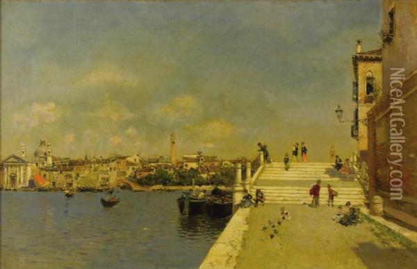 Promenade On The Canal Oil Painting - Martin Rico y Ortega