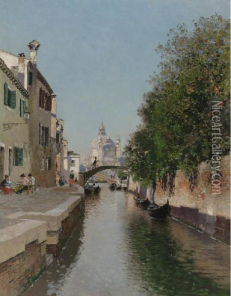Venetian Canal Santa Maria Della Salute In The Distance Oil Painting - Martin Rico y Ortega