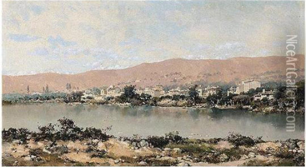 Paisaje Con Rio (a River Landscape) Oil Painting - Martin Rico y Ortega