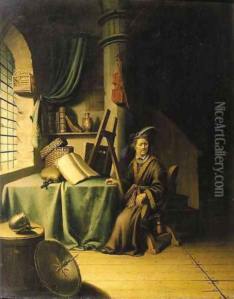 A scholar in an interior Oil Painting - Gerrit Dou