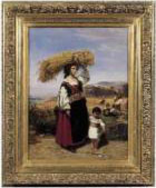 Femme Italienne Et Son Enfant, 1838 Oil Painting - Camille-Joseph-Etienne Roqueplan