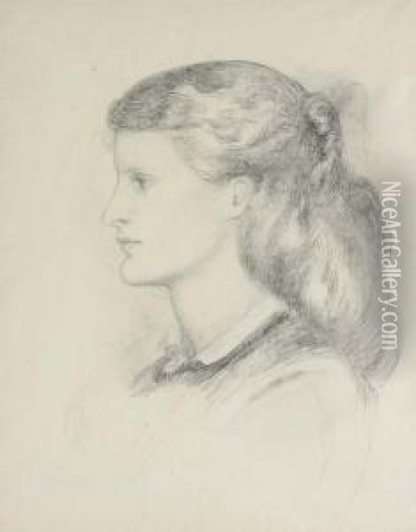 Portrait Of Annie Miller, Bust-length, In Profile To Left Oil Painting - Dante Gabriel Rossetti