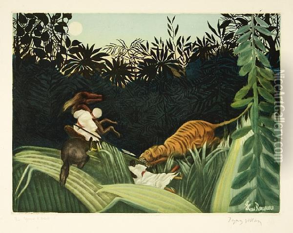 La Chasse Au Tigre Oil Painting - Henri Julien Rousseau