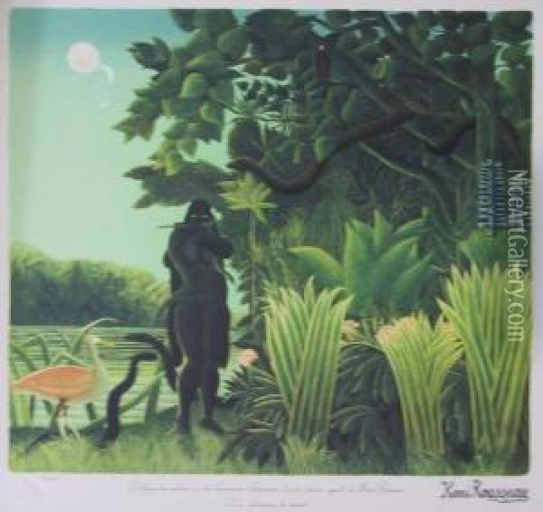 Description:la Charmeuse De Serpent Oil Painting - Henri Julien Rousseau