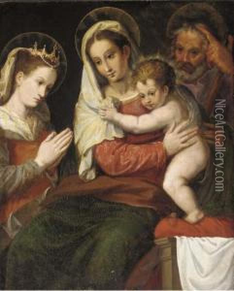 The Holy Family With Saint Catherine Oil Painting - Orazio Samacchini