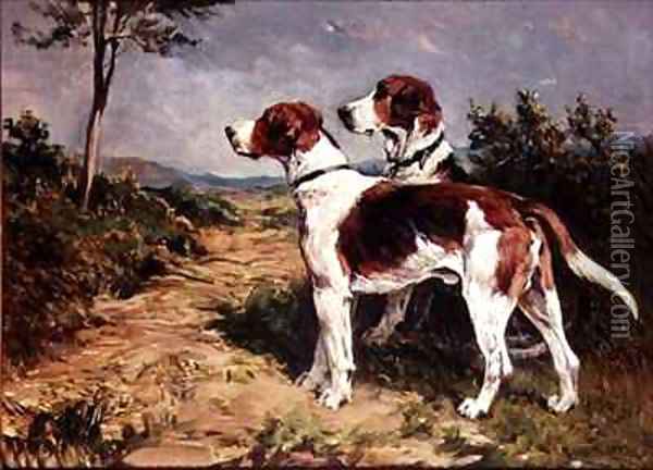 Two Hounds in a Landscape 2 Oil Painting - John Emms