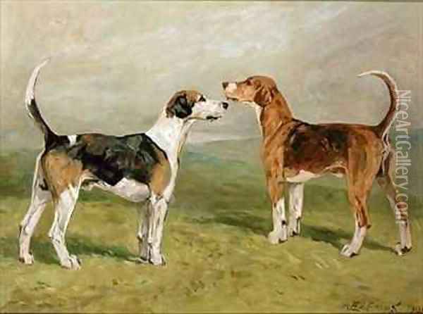 Two Hounds in a Landscape Oil Painting - John Emms