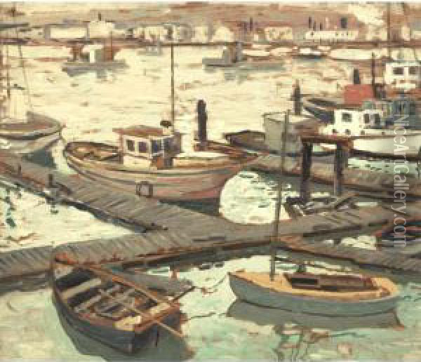 Boats At Dock oil painting reproduction by Walter Elmer Schofield - NiceArtGallery.com
