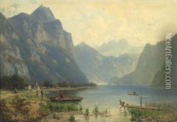 Veduta Del Lago Walensee Presso Weesen Oil Painting - Josef Schoyerer