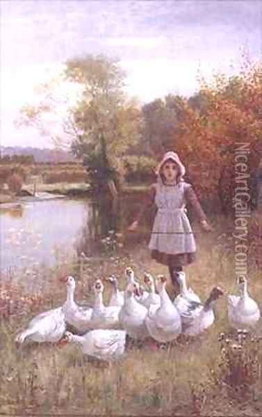 The Goose Girl Oil Painting - George A. Elcock