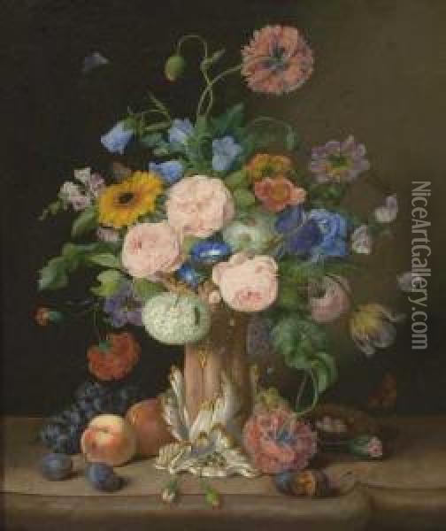 Groses Stillleben Mit Blumen In Porzellanvase Oil Painting - Georg Seitz
