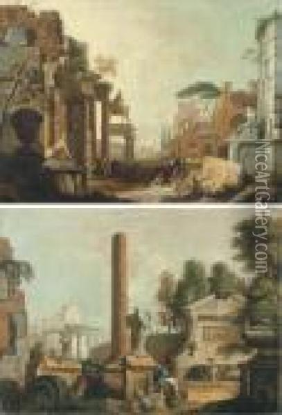 Personnages Au Milieu De Ruines Antiques Oil Painting - Giovanni Niccolo Servandoni