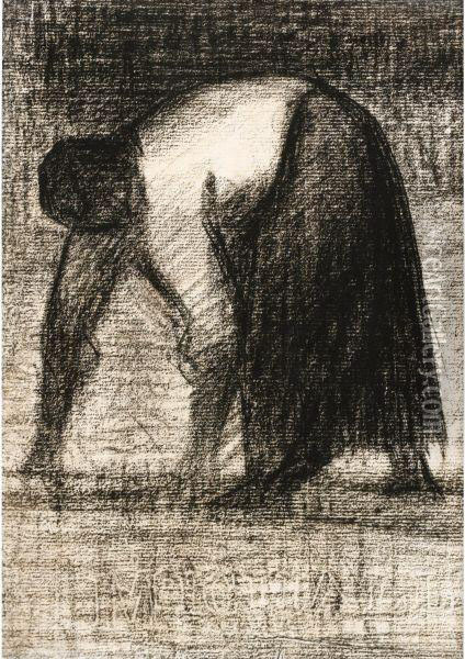 Paysanne Les Mains Au Sol Oil Painting - Georges Seurat