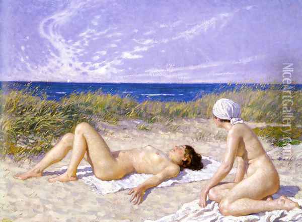 Sunbathing in the Dunes Oil Painting - Paul-Gustave Fischer
