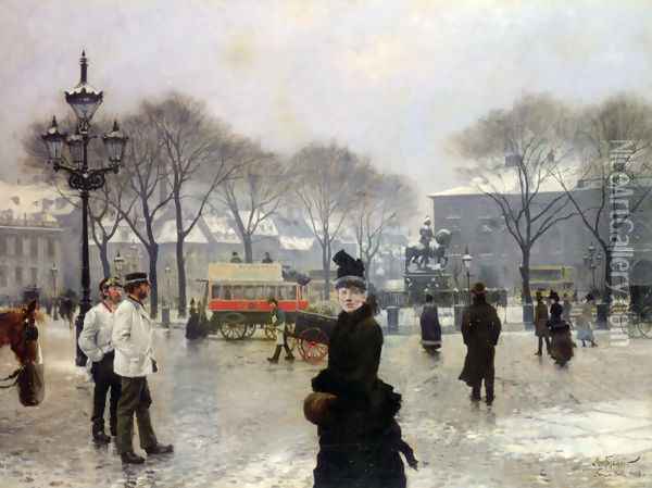 A Winter's Day on Kongens Nytorv Copenhagen Oil Painting - Paul-Gustave Fischer