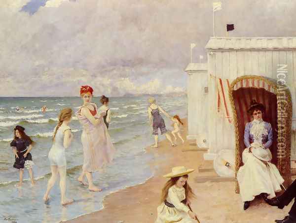 A Day At The Beach Oil Painting - Paul-Gustave Fischer