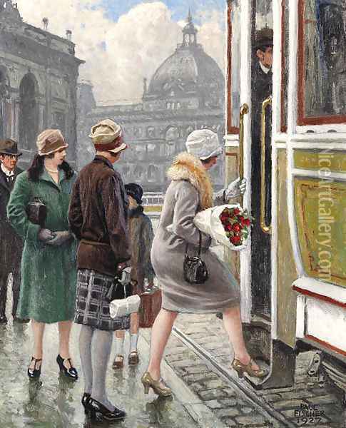 At the tram stop Oil Painting - Paul-Gustave Fischer