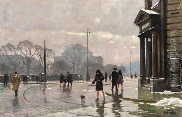 Winter street scene, Copenhagen Oil Painting - Paul-Gustave Fischer