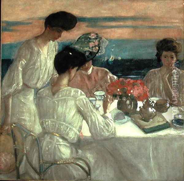 Afternoon Tea on the Terrace Oil Painting - Frederick Carl Frieseke