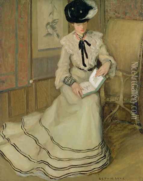 Girl Reading, c.1903-04 Oil Painting - Frederick Carl Frieseke