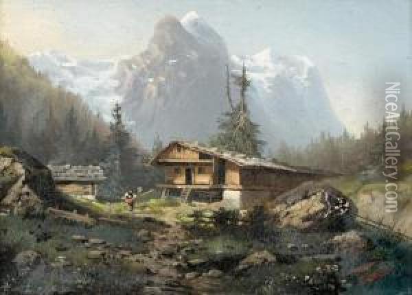 Wetter- Und Wellhorn Von Rosenlaui Aus. Oil Painting - Ferdinand Sommer