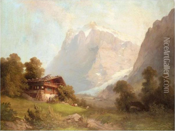 A Cabin In The Alps Oil Painting - Ferdinand Sommer
