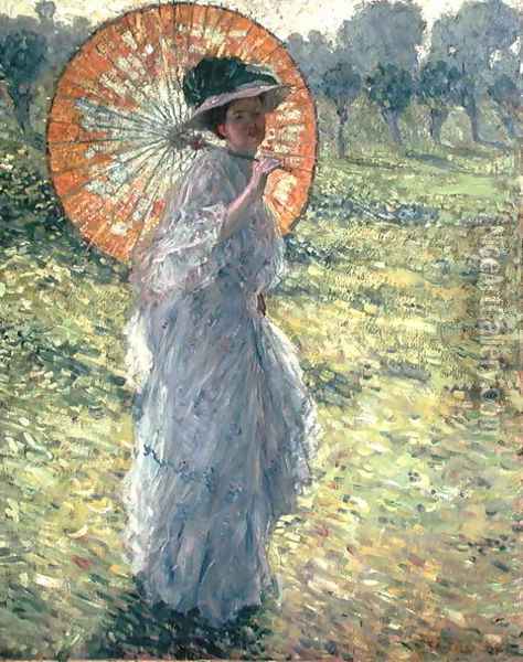 Woman with a Parasol, c. 1906 Oil Painting - Frederick Carl Frieseke