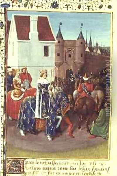 Entry into Paris of King Jean II 1319-64 Le Bon and Queen Jeanne of Boulogne Oil Painting - Jean Fouquet