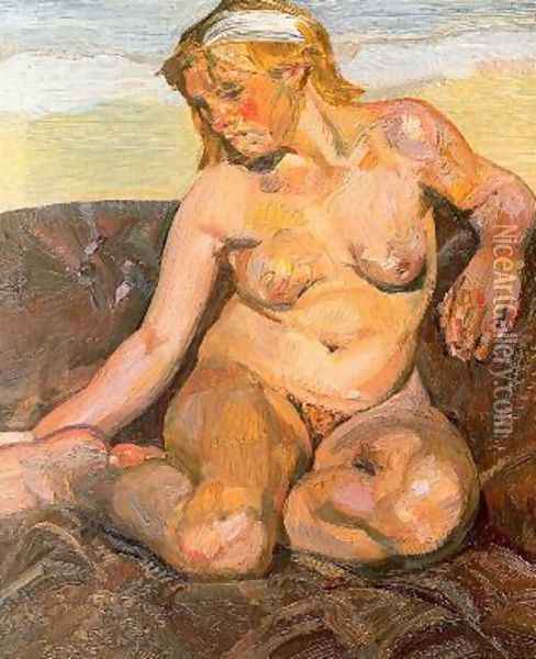 Girl Holding her Foot Oil Painting - Lucian Freud