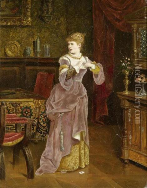 A Lady In A Living Room Oil Painting - Moritz Stifter