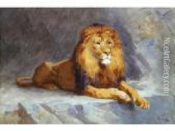 Tigre Couche Et Lion Couche Oil Painting - Gustave Surand