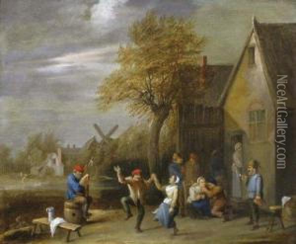 Danse Villageoise Devant Une Auberge. Oil Painting - David The Younger Teniers