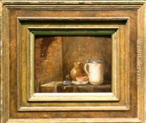 Still Life On A Draped Table Oil Painting - David The Younger Teniers
