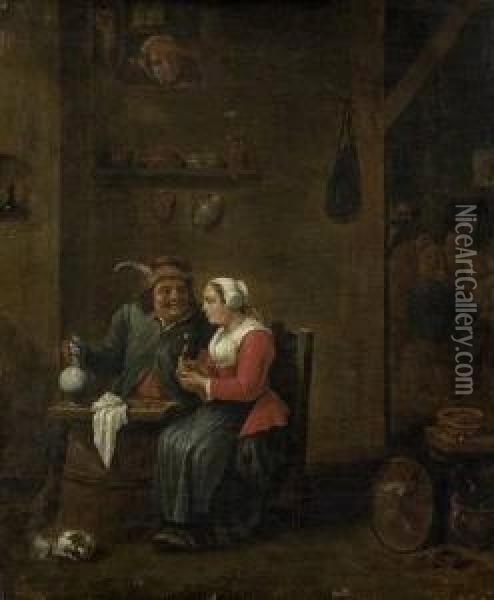 D. J. - Umkreis: Bauernpaar Oil Painting - David The Younger Teniers