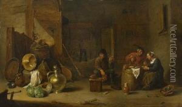 Bauerliches Interieur Oil Painting - David The Younger Teniers