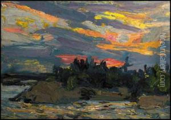 Sunset, Canoe Lake Oil Painting - Tom Thomson