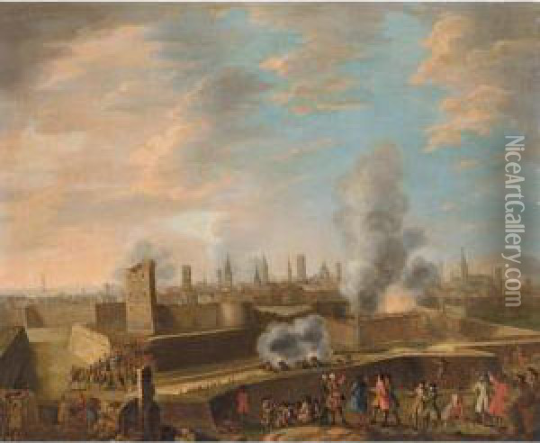 A Capriccio View Of The Siege Of A City Oil Painting - Peter Tillemans